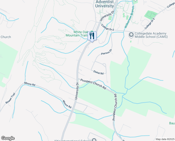 map of restaurants, bars, coffee shops, grocery stores, and more near 4645 Pierson Drive in Ooltewah