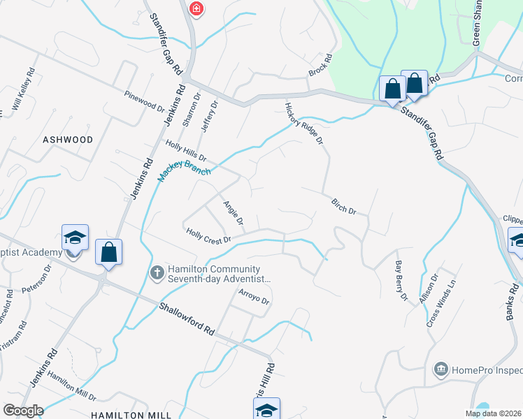 map of restaurants, bars, coffee shops, grocery stores, and more near 8115 Holly Hills Drive in Chattanooga