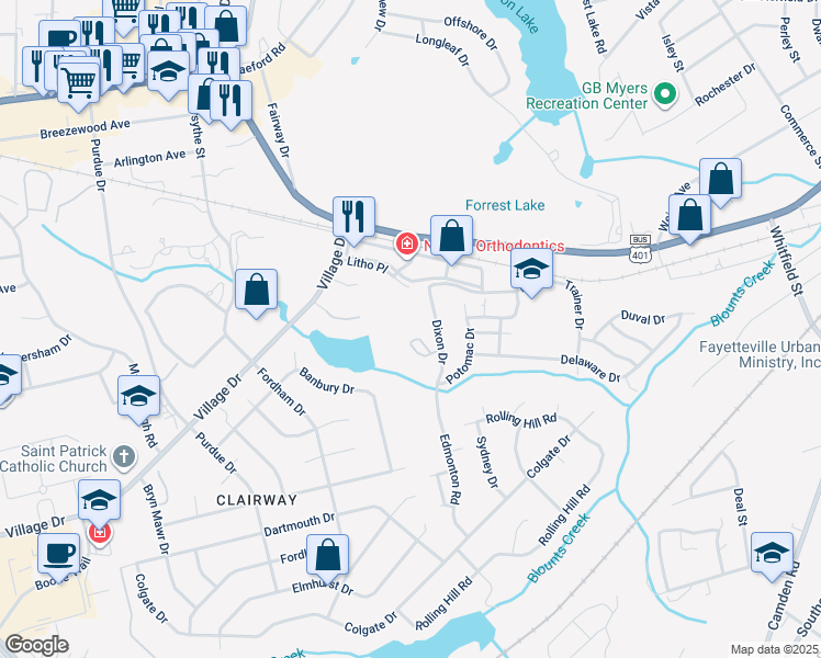 map of restaurants, bars, coffee shops, grocery stores, and more near 816 Sage Creek Lane in Fayetteville