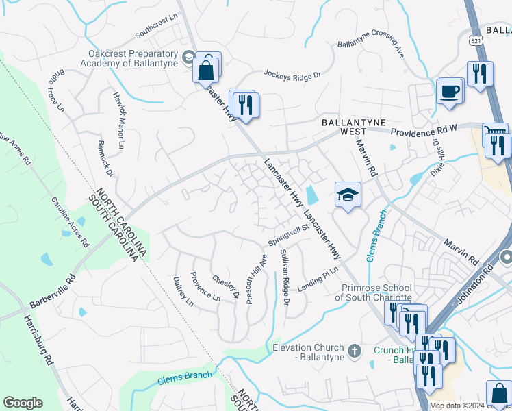 map of restaurants, bars, coffee shops, grocery stores, and more near 15338 Jade Street in Charlotte