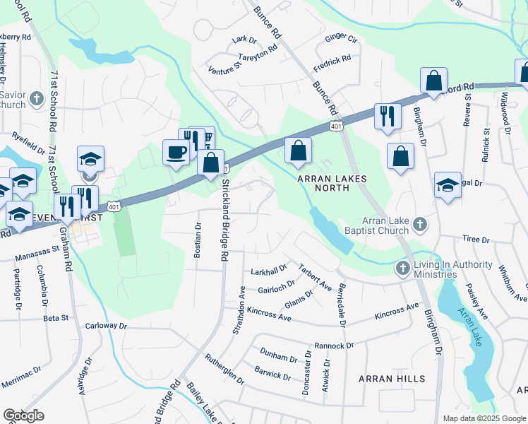 map of restaurants, bars, coffee shops, grocery stores, and more near 1123 Southwood Drive in Fayetteville