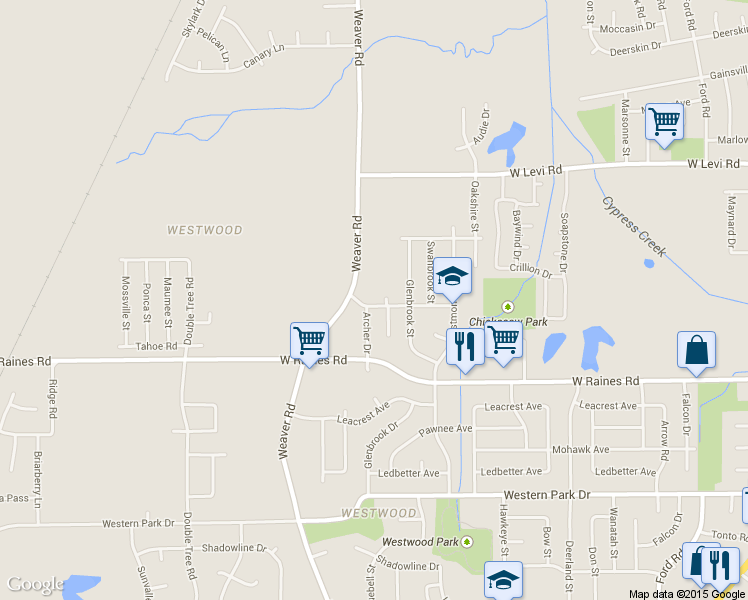 map of restaurants, bars, coffee shops, grocery stores, and more near 4036 Weaver Road in Memphis