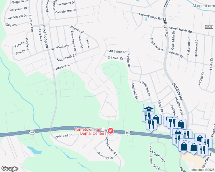 map of restaurants, bars, coffee shops, grocery stores, and more near 1500 Spotted Horse Lane in Fayetteville