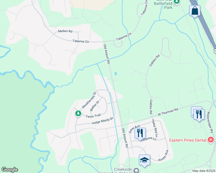 map of restaurants, bars, coffee shops, grocery stores, and more near 2802 Lathams Battery Drive in New Bern