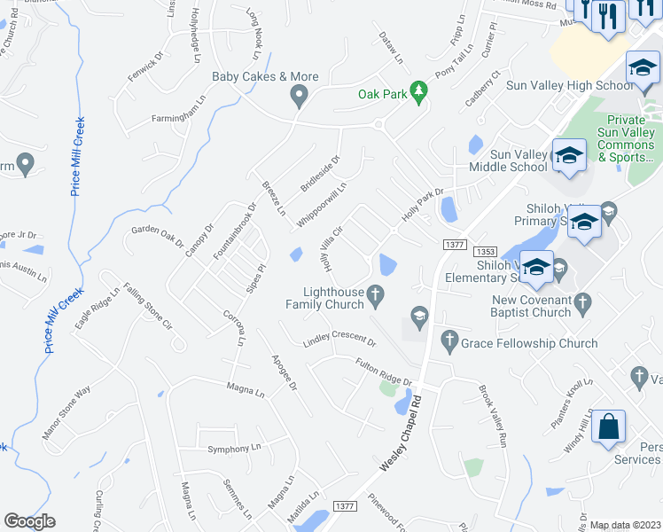 map of restaurants, bars, coffee shops, grocery stores, and more near 4043 Holly Villa Circle in Indian Trail