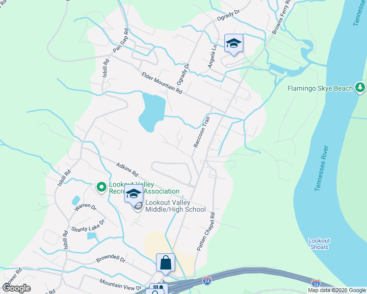 map of restaurants, bars, coffee shops, grocery stores, and more near 3337 Lookout Lake Road in Chattanooga