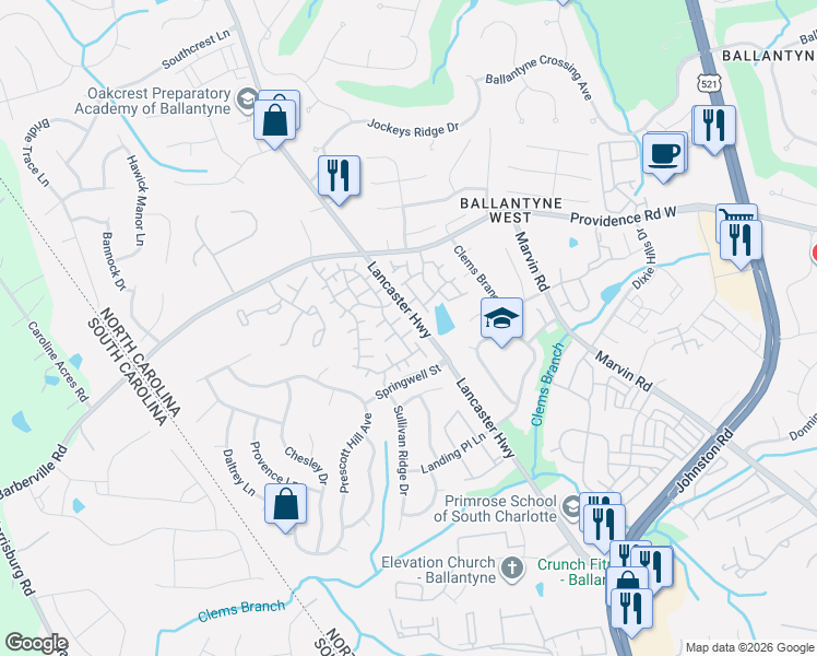 map of restaurants, bars, coffee shops, grocery stores, and more near in Charlotte