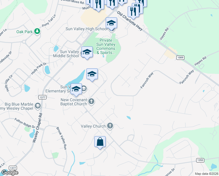 map of restaurants, bars, coffee shops, grocery stores, and more near 2702 Faircroft Way in Monroe
