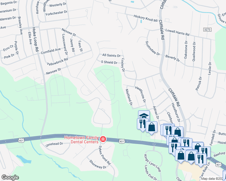 map of restaurants, bars, coffee shops, grocery stores, and more near 1813 Stackhouse Drive in Fayetteville