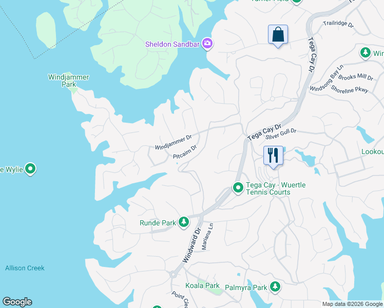 map of restaurants, bars, coffee shops, grocery stores, and more near 9104 Pitcairn Drive in Tega Cay