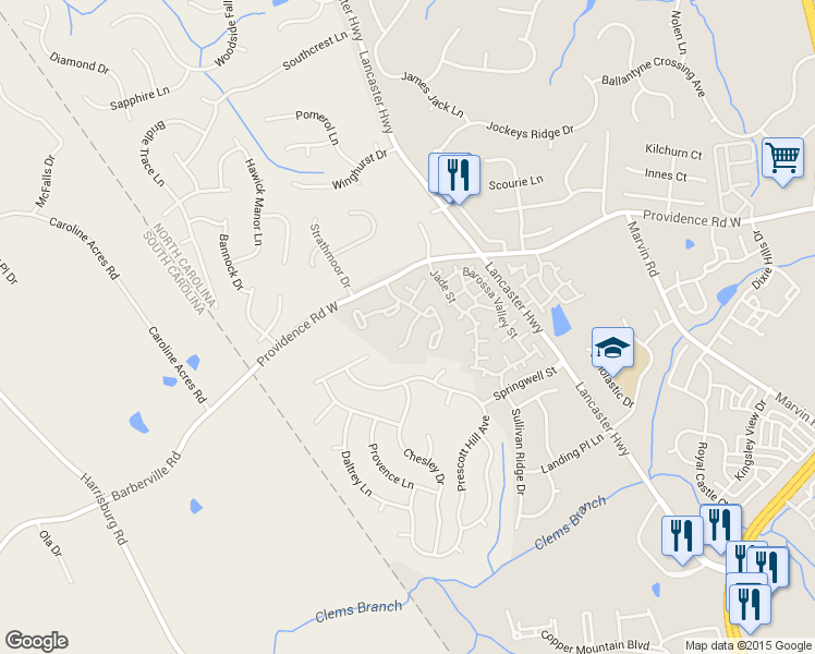 map of restaurants, bars, coffee shops, grocery stores, and more near 12246 Paperbark Circle in Charlotte