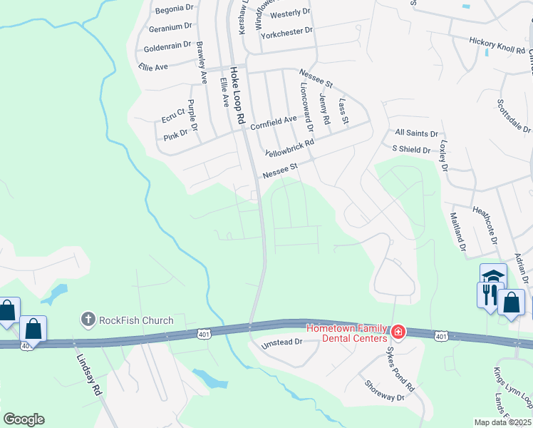 map of restaurants, bars, coffee shops, grocery stores, and more near 2142 Clydesmill Road in Fayetteville