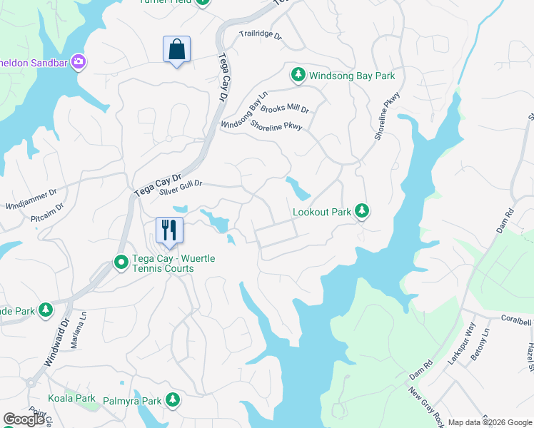 map of restaurants, bars, coffee shops, grocery stores, and more near 710 Fairway Point Drive in Tega Cay