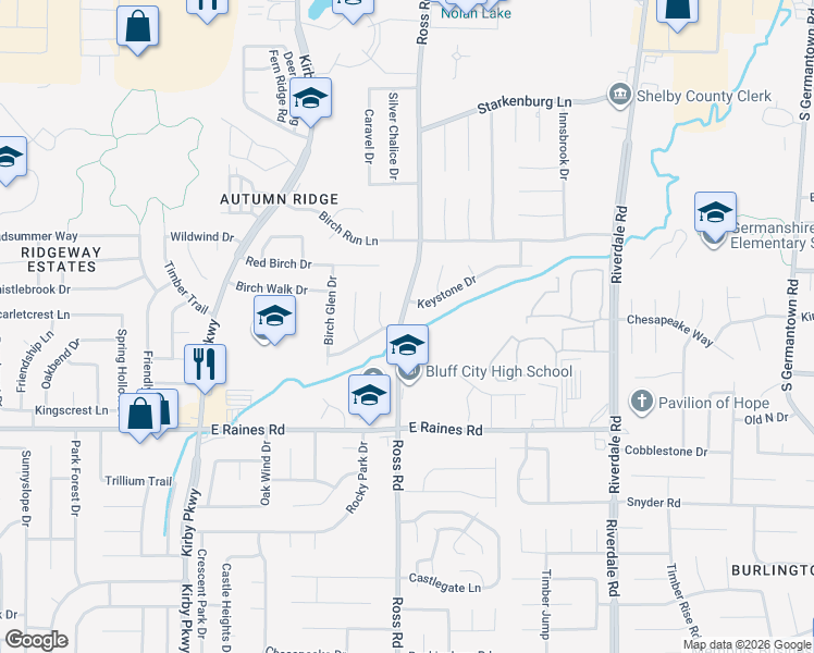 map of restaurants, bars, coffee shops, grocery stores, and more near 4042 Ross Road in Memphis