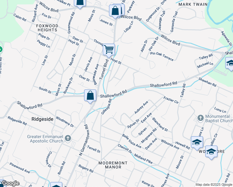 map of restaurants, bars, coffee shops, grocery stores, and more near 213 Shallowford Road in Chattanooga