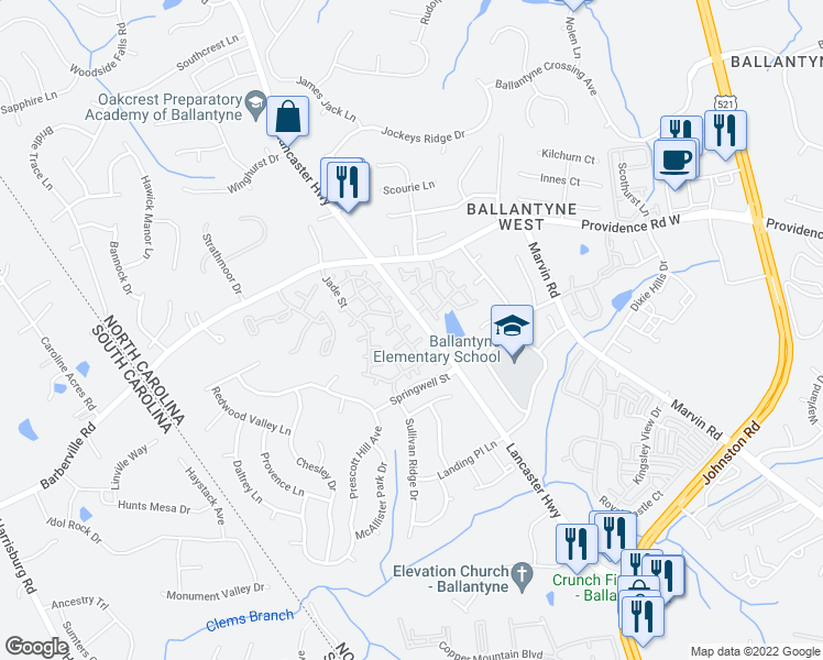 map of restaurants, bars, coffee shops, grocery stores, and more near 11115 Ascoli Place in Charlotte