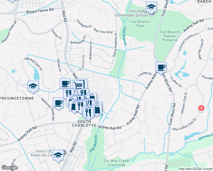 map of restaurants, bars, coffee shops, grocery stores, and more near in Charlotte
