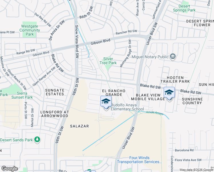 map of restaurants, bars, coffee shops, grocery stores, and more near 9300 Chase Ranch Place Southwest in Albuquerque