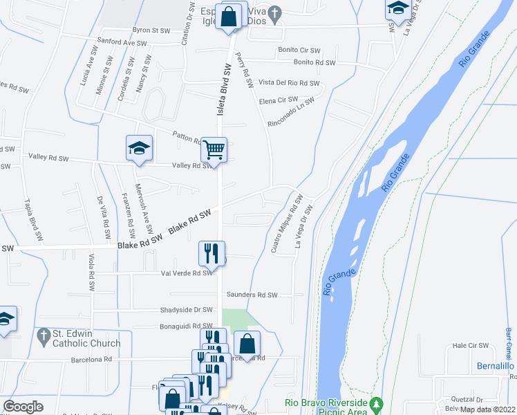 map of restaurants, bars, coffee shops, grocery stores, and more near 2541 Paradise Road Southwest in Albuquerque