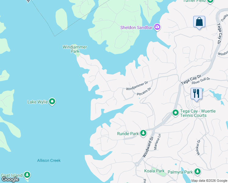 map of restaurants, bars, coffee shops, grocery stores, and more near 29000 Windjammer Drive in Tega Cay