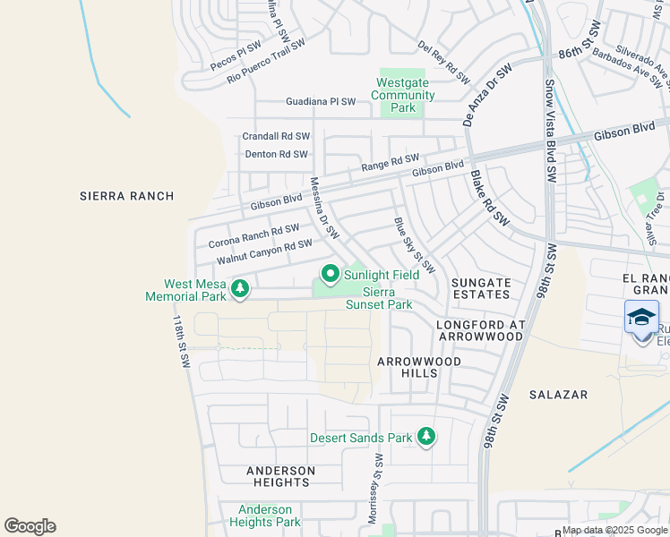 map of restaurants, bars, coffee shops, grocery stores, and more near 10604 Buck Island Road Southwest in Albuquerque
