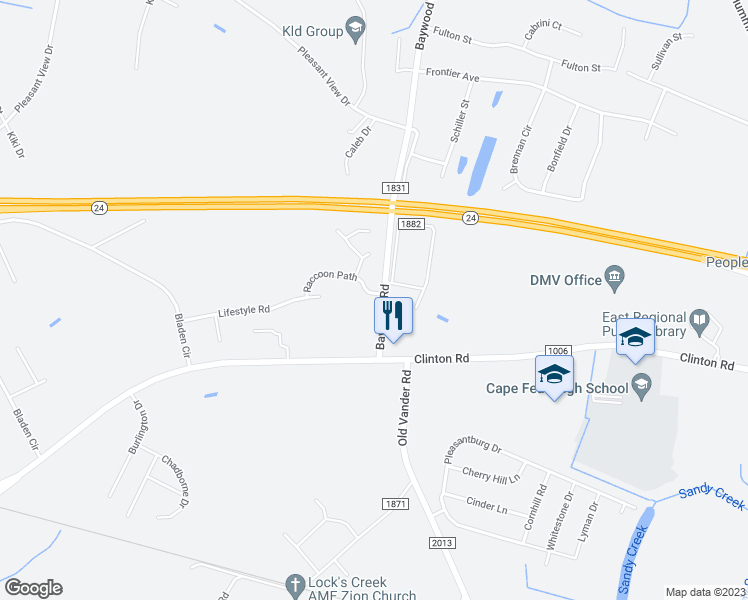 map of restaurants, bars, coffee shops, grocery stores, and more near 4320 Raccoon Path in Fayetteville