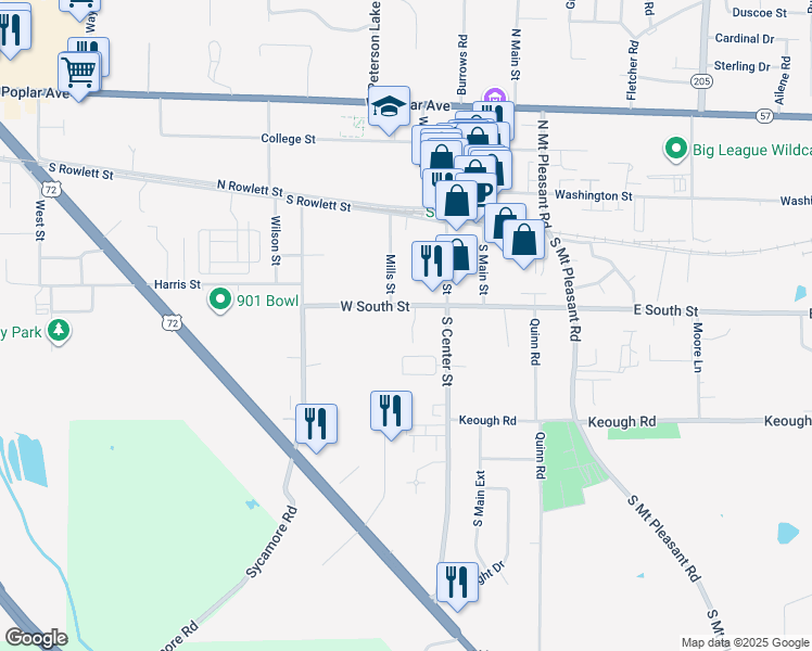 map of restaurants, bars, coffee shops, grocery stores, and more near 253 Carolton Cove in Collierville