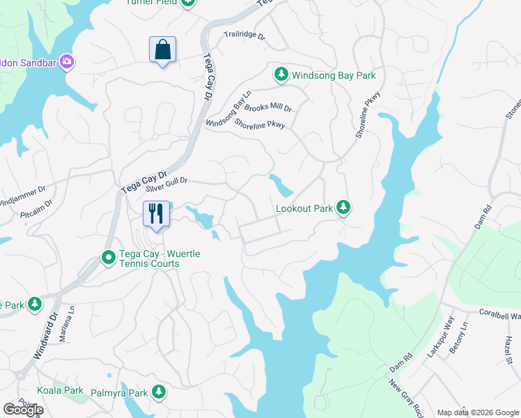 map of restaurants, bars, coffee shops, grocery stores, and more near 710 Fairway Point Dr in Tega Cay