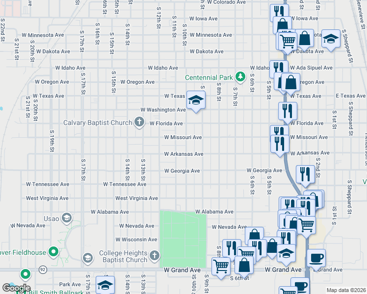 map of restaurants, bars, coffee shops, grocery stores, and more near 1220 South 10th Street in Chickasha