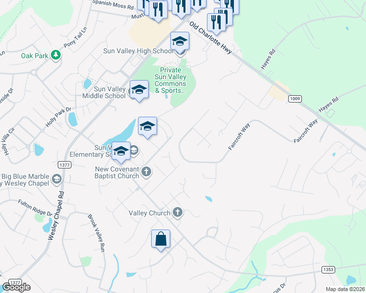 map of restaurants, bars, coffee shops, grocery stores, and more near 2701 Faircroft Way in Monroe