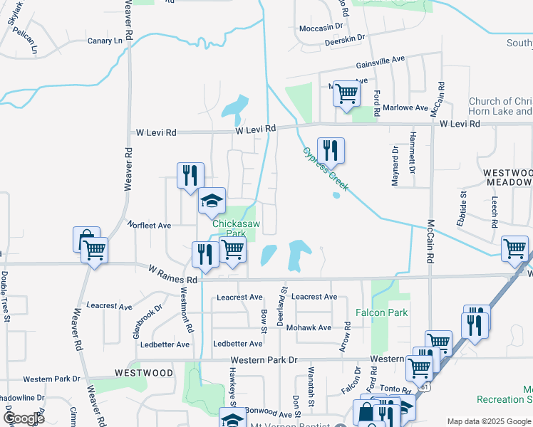 map of restaurants, bars, coffee shops, grocery stores, and more near 4038 Gigem Drive in Memphis