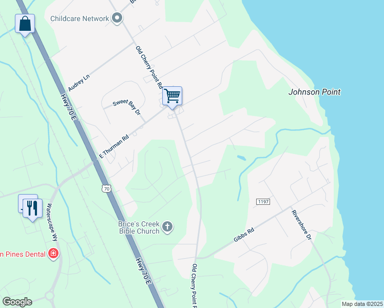 map of restaurants, bars, coffee shops, grocery stores, and more near 4017-4023 State Road 1113 in New Bern