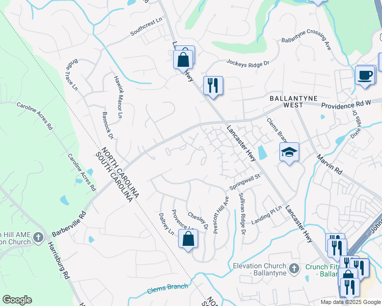 map of restaurants, bars, coffee shops, grocery stores, and more near in Charlotte