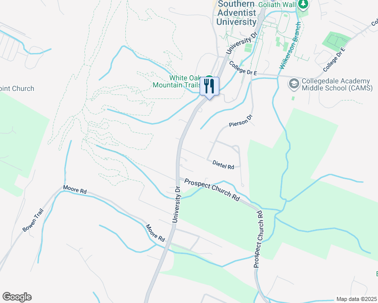 map of restaurants, bars, coffee shops, grocery stores, and more near Central Avenue in Ooltewah