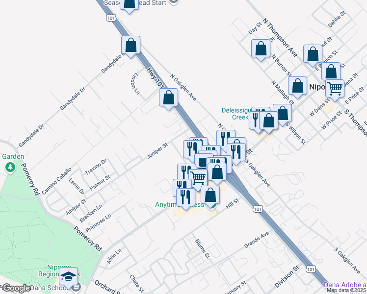 map of restaurants, bars, coffee shops, grocery stores, and more near 177 Mary Avenue in Nipomo