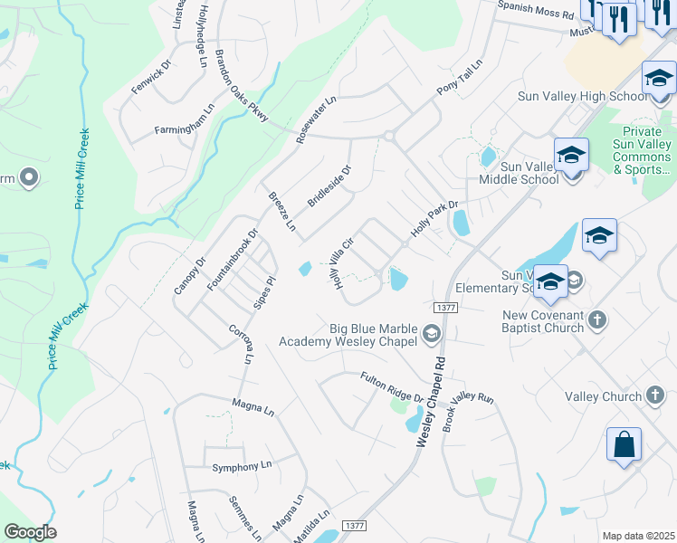 map of restaurants, bars, coffee shops, grocery stores, and more near 4033 Holly Villa Circle in Indian Trail