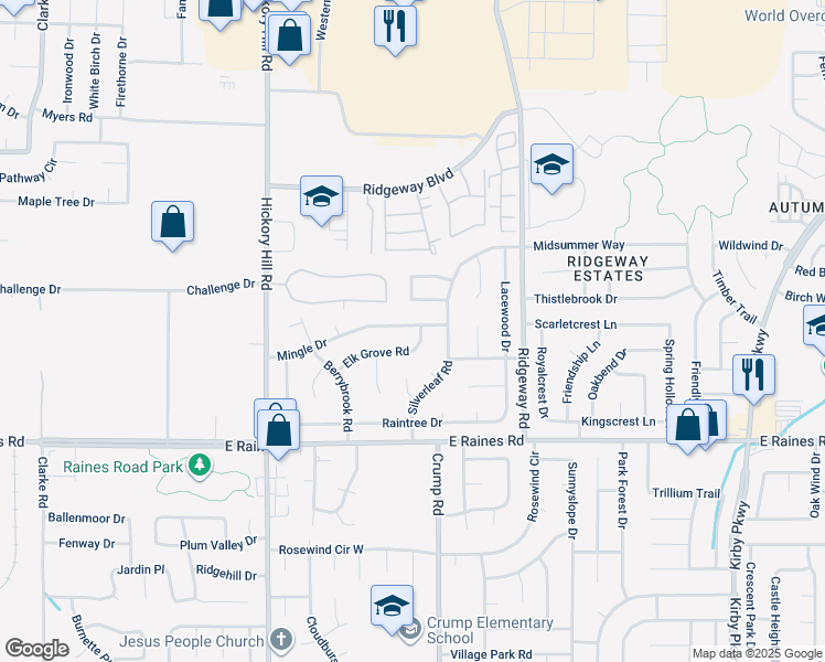 map of restaurants, bars, coffee shops, grocery stores, and more near 6077 Mingle Drive in Memphis