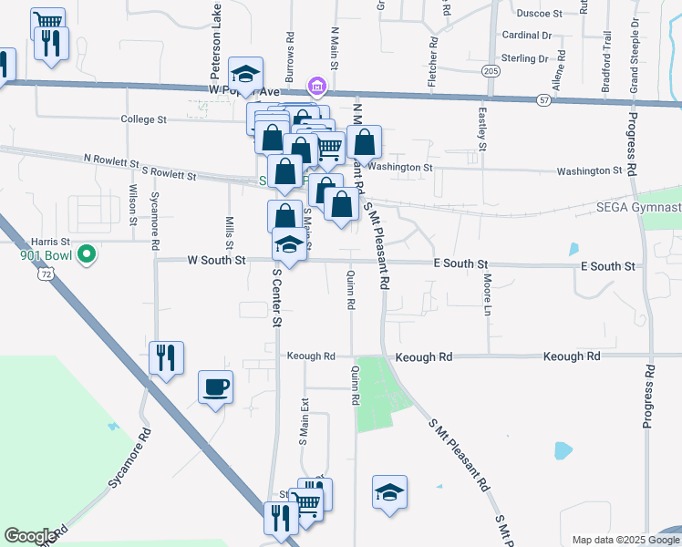 map of restaurants, bars, coffee shops, grocery stores, and more near 241 Quinn Rd in Collierville