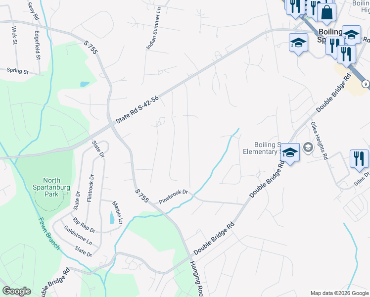map of restaurants, bars, coffee shops, grocery stores, and more near 196 Clearview Heights in Boiling Springs