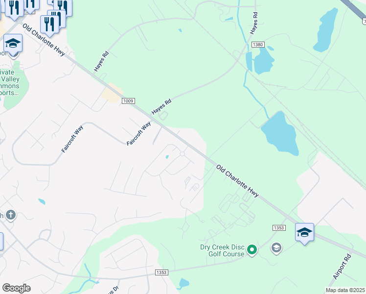 map of restaurants, bars, coffee shops, grocery stores, and more near 4625 Old Charlotte Highway in Indian Trail