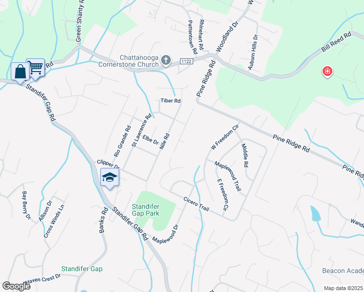 map of restaurants, bars, coffee shops, grocery stores, and more near 2810 Hidden Trail Lane in Chattanooga