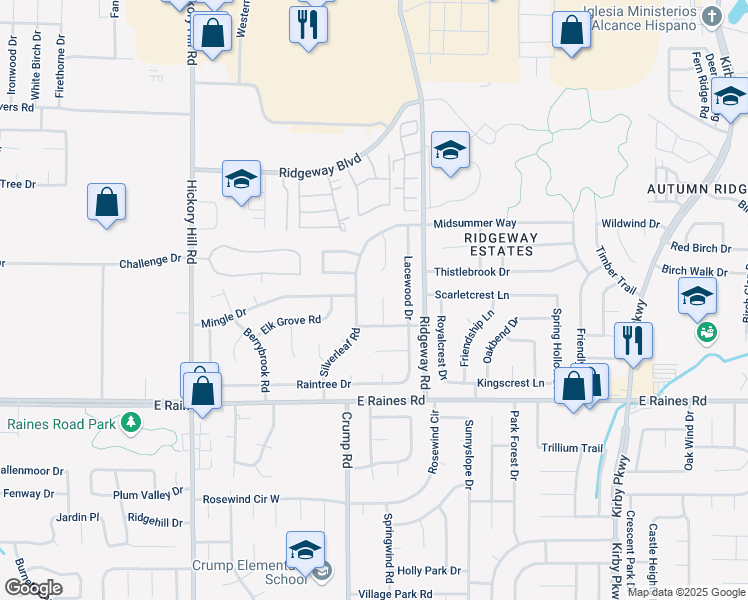map of restaurants, bars, coffee shops, grocery stores, and more near 4040 Silverleaf Road in Memphis