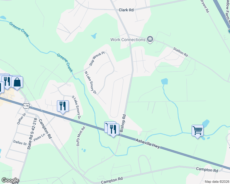 map of restaurants, bars, coffee shops, grocery stores, and more near 103 Highland Springs Loop in Inman