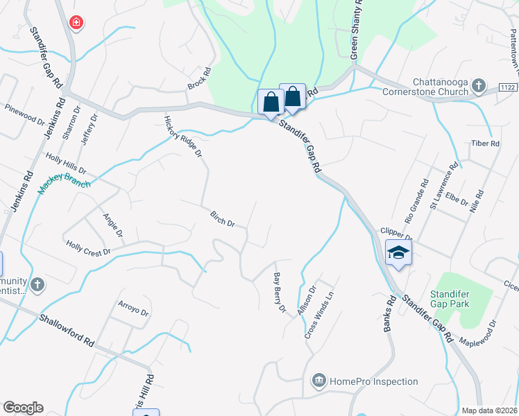 map of restaurants, bars, coffee shops, grocery stores, and more near 2412 Bending Oak Drive in Chattanooga