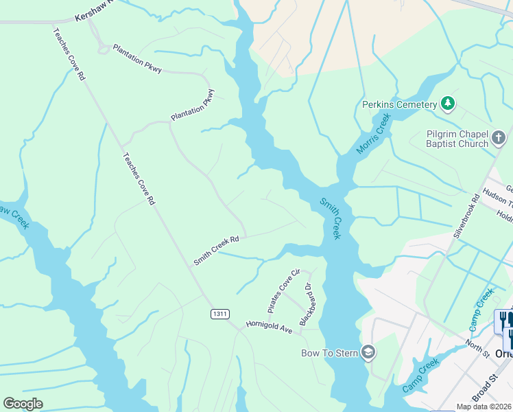 map of restaurants, bars, coffee shops, grocery stores, and more near 125 Spinnaker Point Road North in Oriental