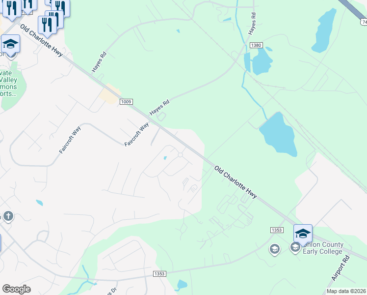 map of restaurants, bars, coffee shops, grocery stores, and more near 4625 Old Charlotte Highway in Indian Trail