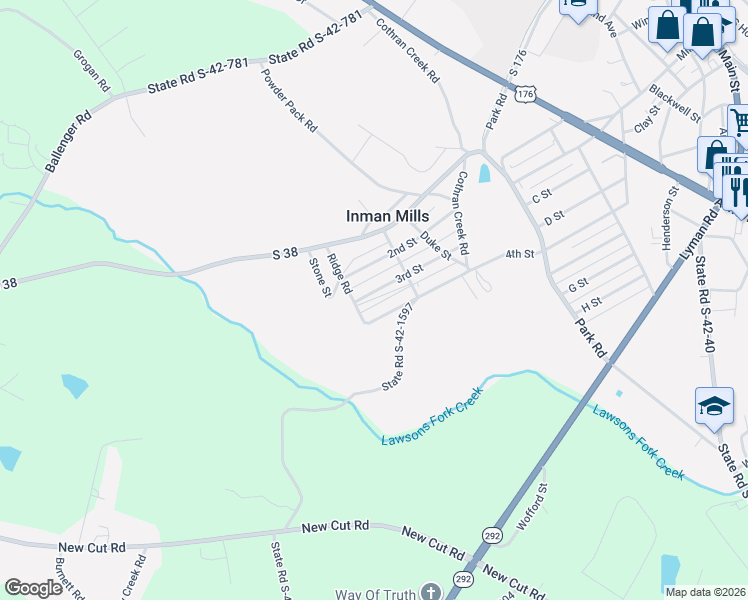 map of restaurants, bars, coffee shops, grocery stores, and more near 32 3rd Street in Inman
