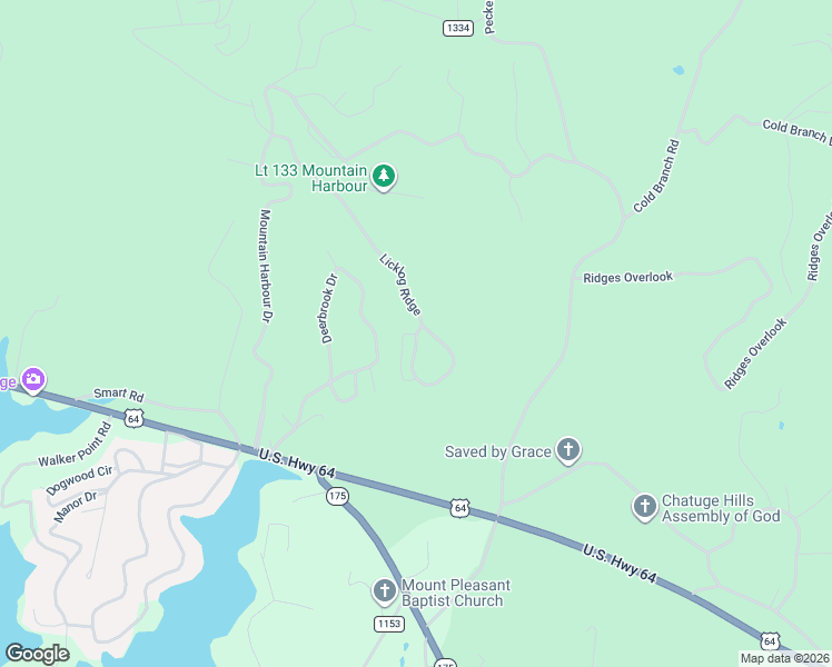 map of restaurants, bars, coffee shops, grocery stores, and more near 15 The Woodlands in Hayesville