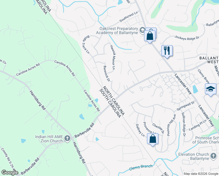 map of restaurants, bars, coffee shops, grocery stores, and more near 15040 Glenfinnan Drive in Charlotte