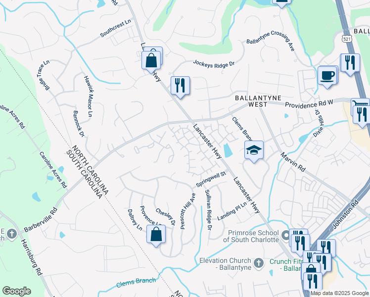 map of restaurants, bars, coffee shops, grocery stores, and more near 15308 Jade Street in Charlotte